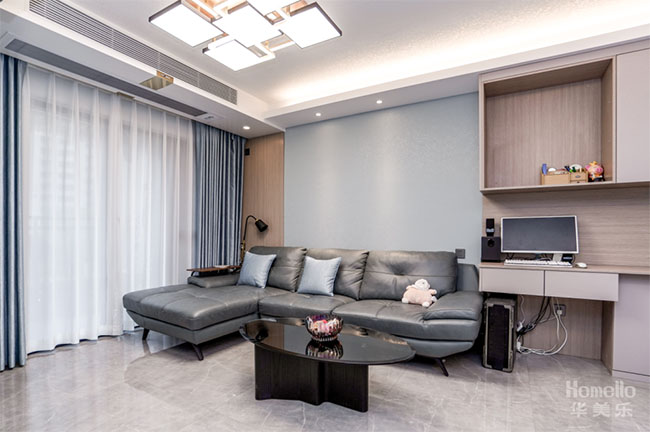 95㎡三居，客餐廳之間打造工作區(qū)，將生活與工作和諧結(jié)合